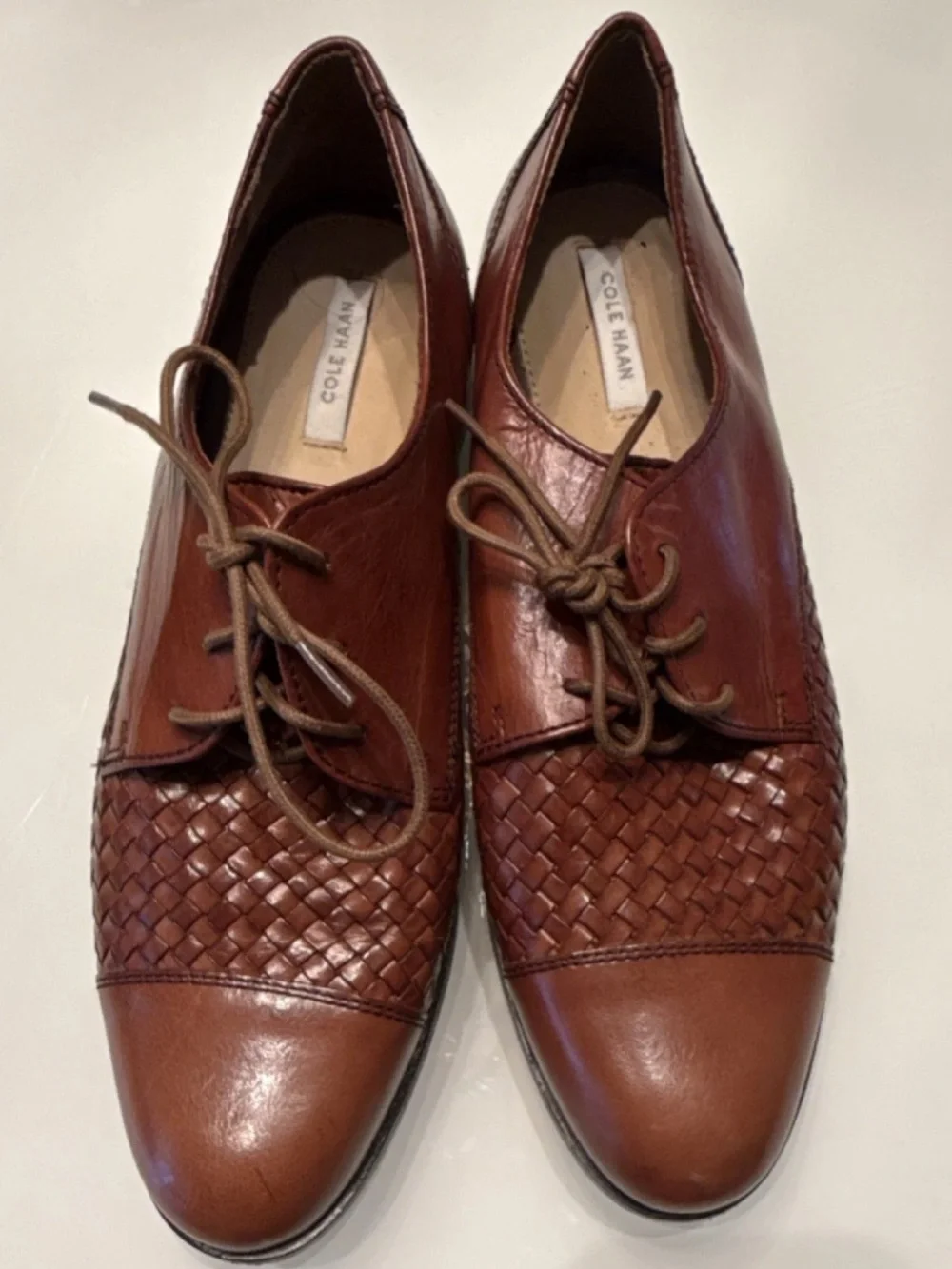 Cole Haan Men's Woven Leather Oxfords in Chestnut Brown
